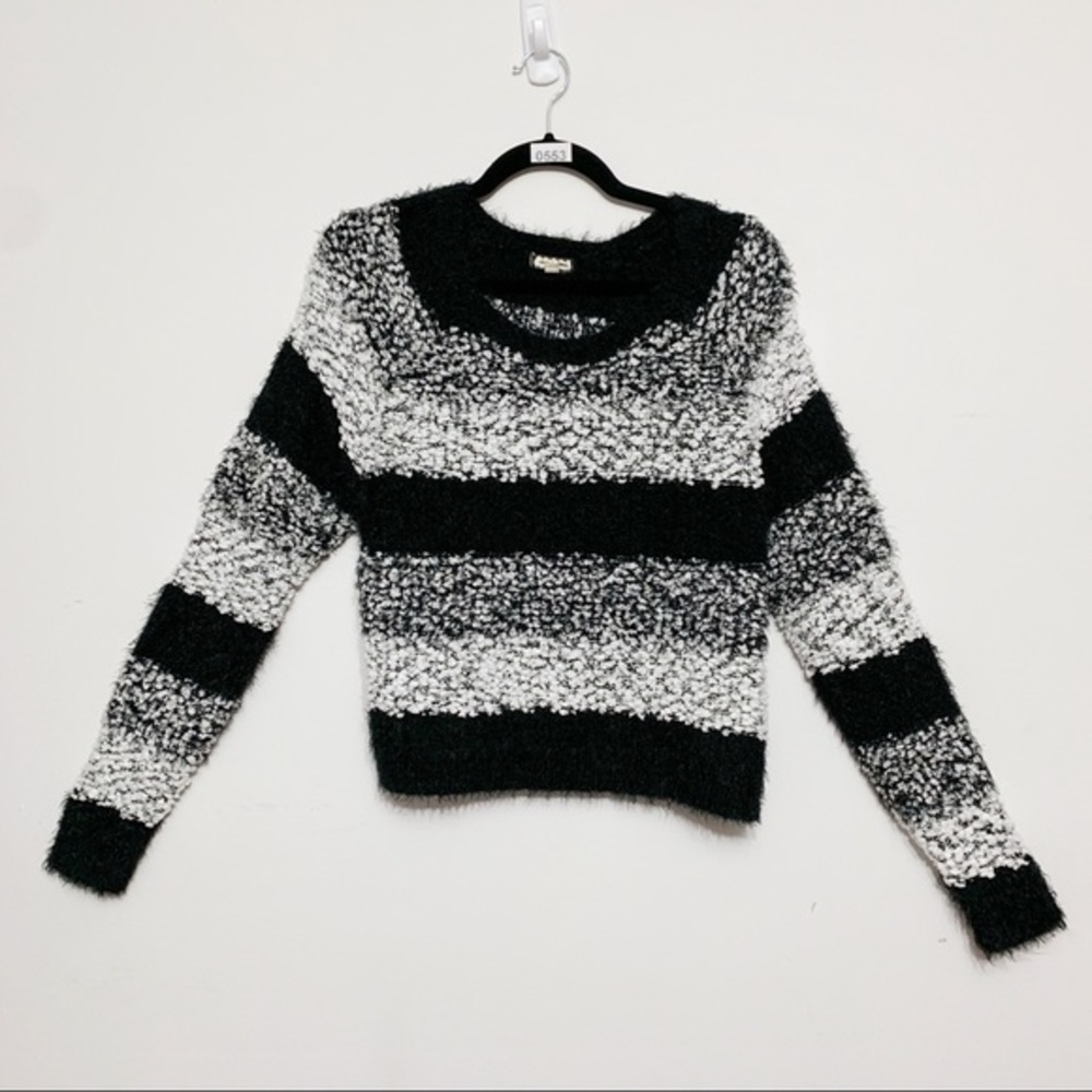 Eyeshadow Eyelash Knit Cropped Sweater Striped Black White Gray Y2K XL